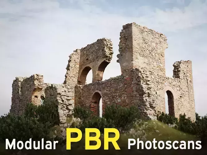 Modular Brick Stone Ruin Set Pbr Scan 3D model