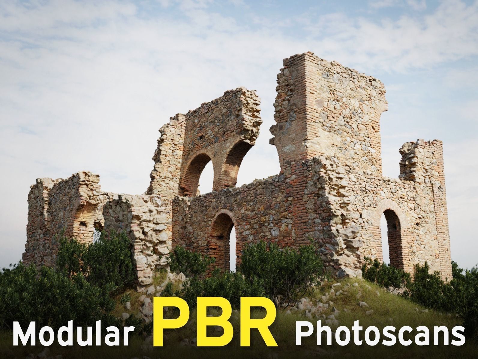 Modular Brick Stone Ruin Set Pbr Scan 3D model_0