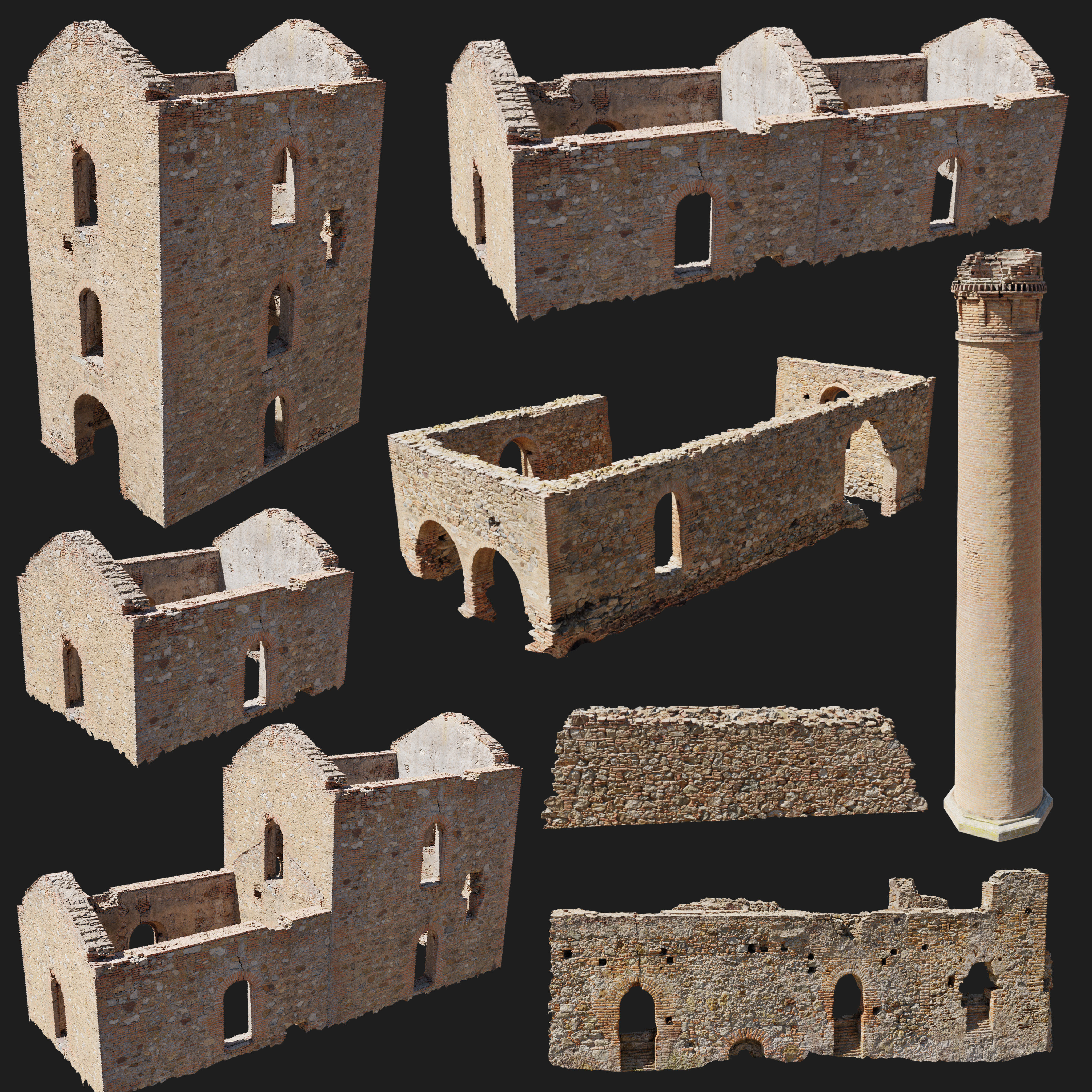 Modular Brick Stone Ruin Set Pbr Scan 3D model_5