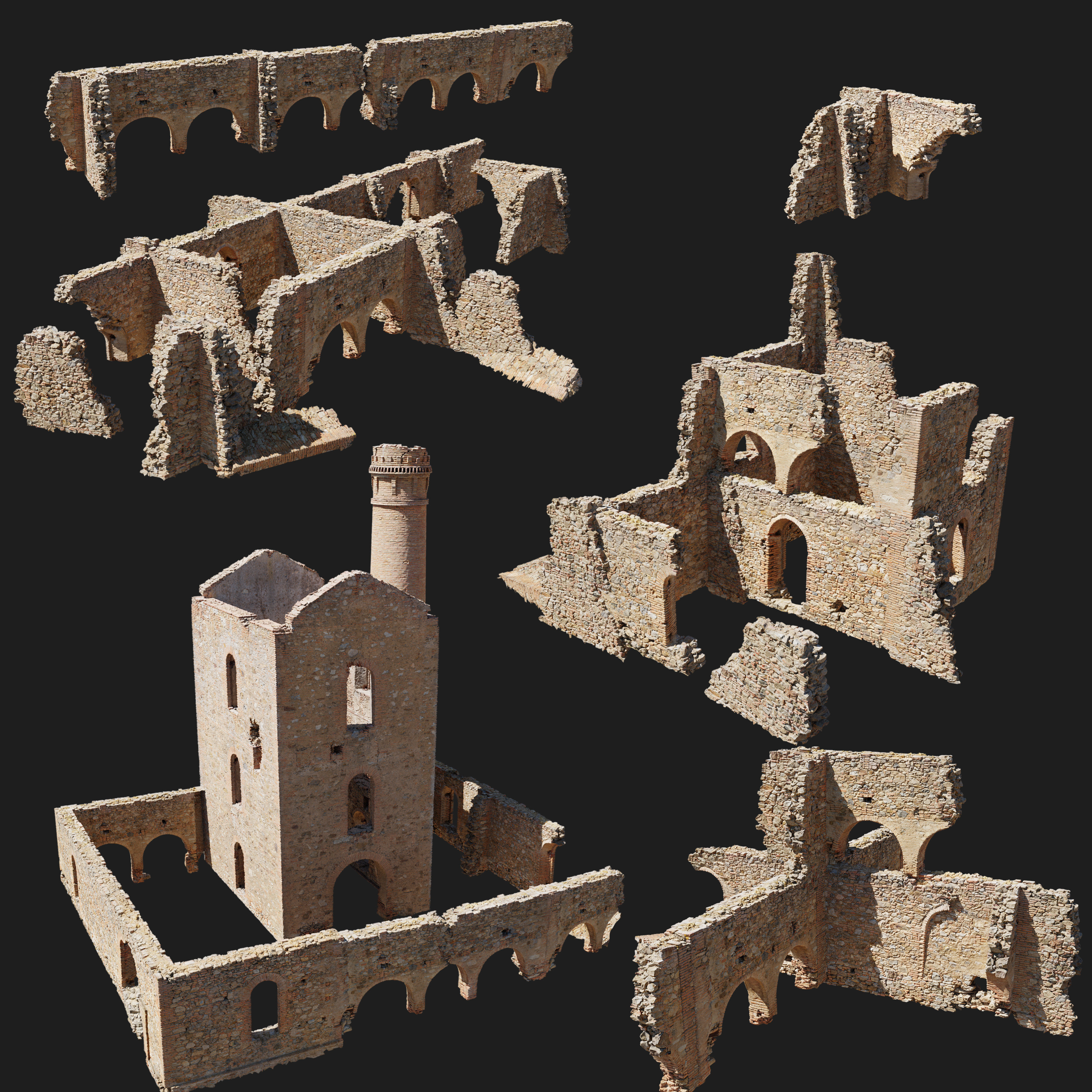 Modular Brick Stone Ruin Set Pbr Scan 3D model_3
