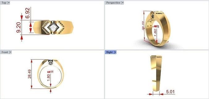 Ring-size11us gold ring with diamonds 3D print model