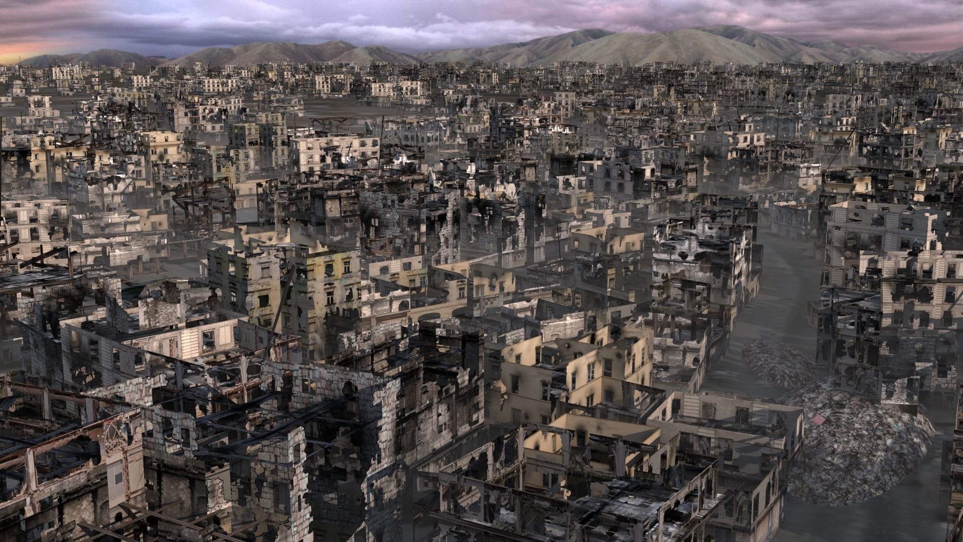 Destroyed City Low-poly 3D model_7