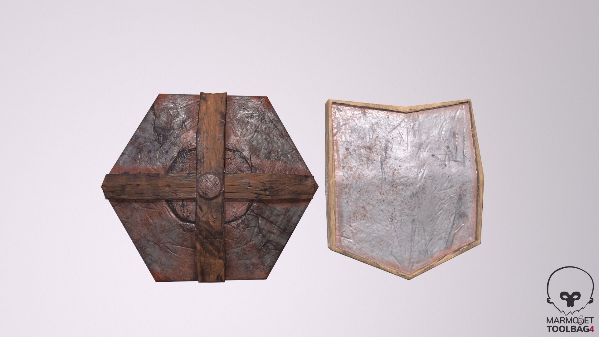 Shield Lowpoly made of wood and metal Low-poly 3D model_10