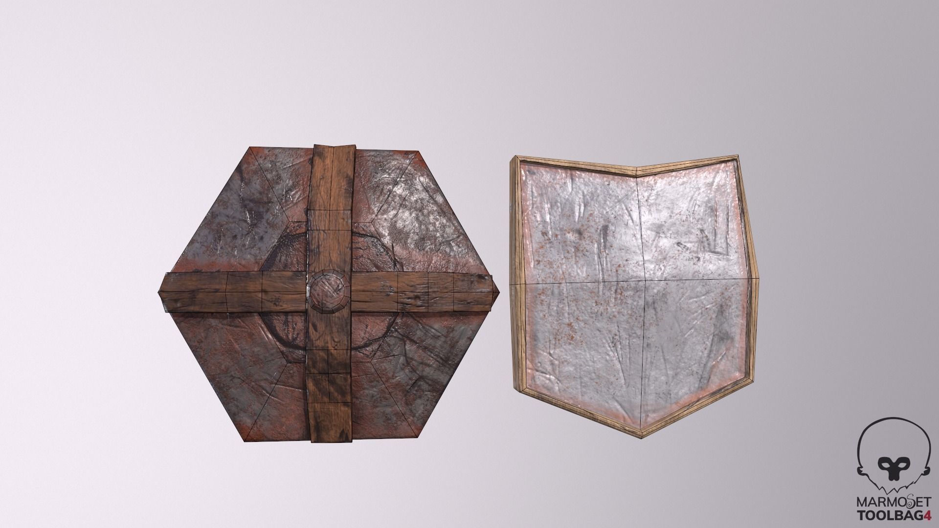 Shield Lowpoly made of wood and metal Low-poly 3D model_15