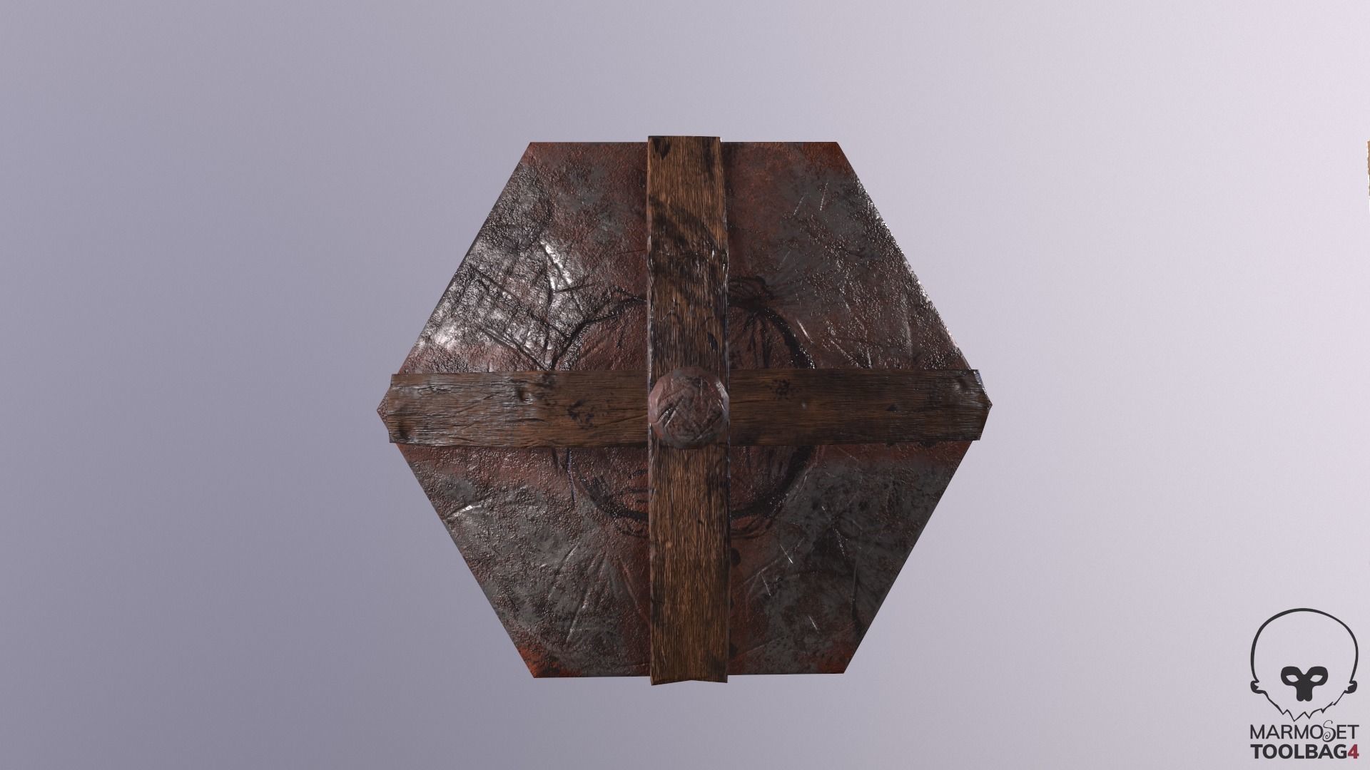 Shield Lowpoly made of wood and metal Low-poly 3D model_3