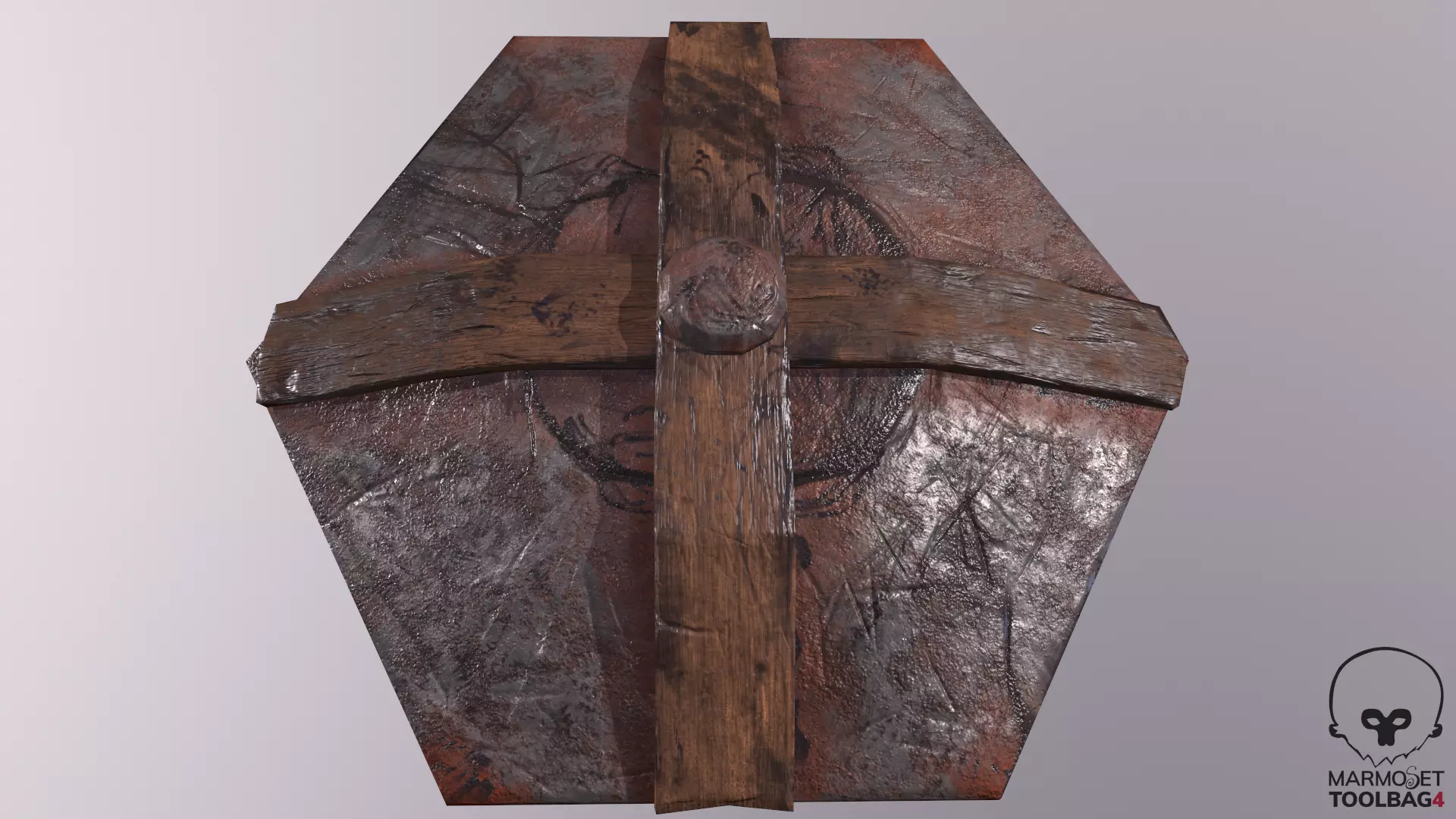 Shield Lowpoly made of wood and metal Low-poly 3D model_0