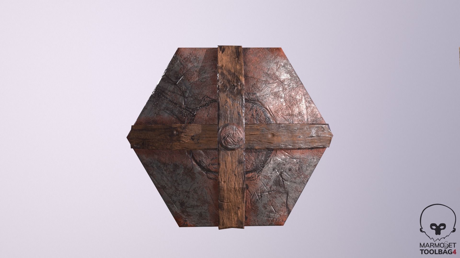 Shield Lowpoly made of wood and metal Low-poly 3D model_8