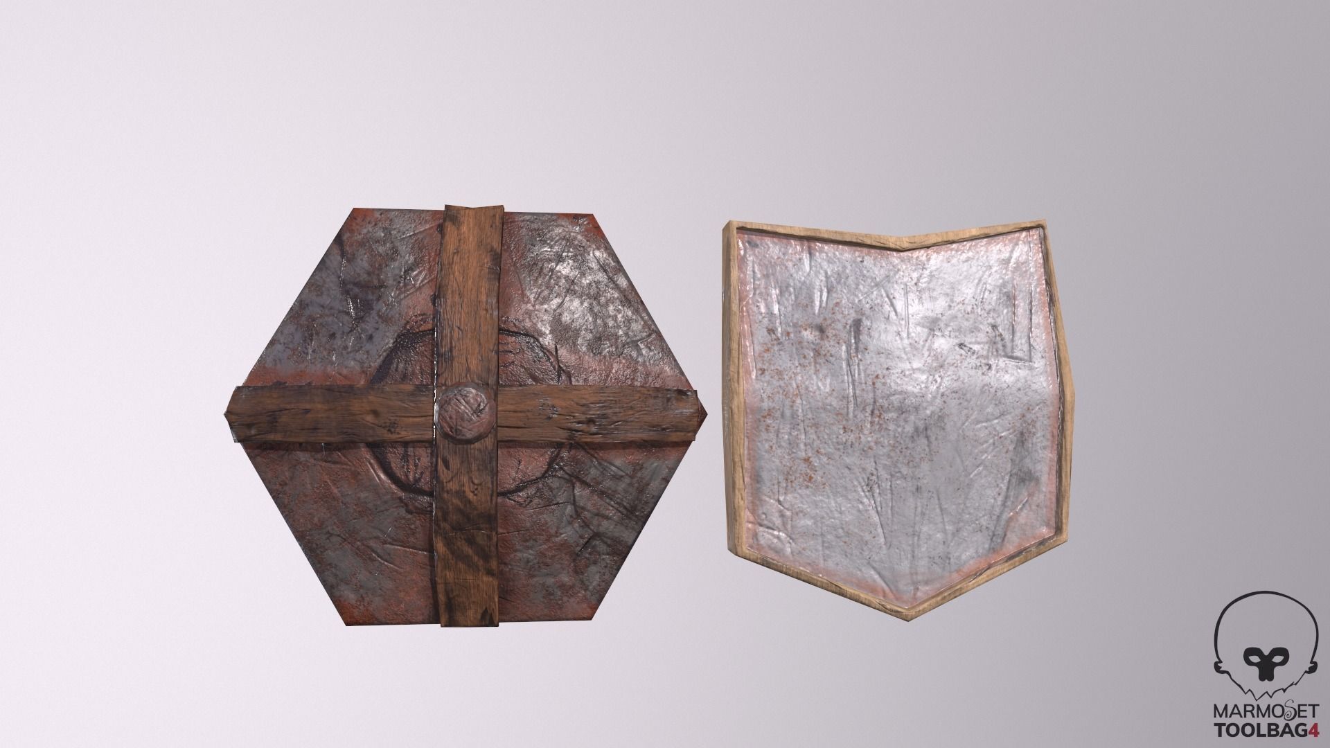 Shield Lowpoly made of wood and metal Low-poly 3D model_11