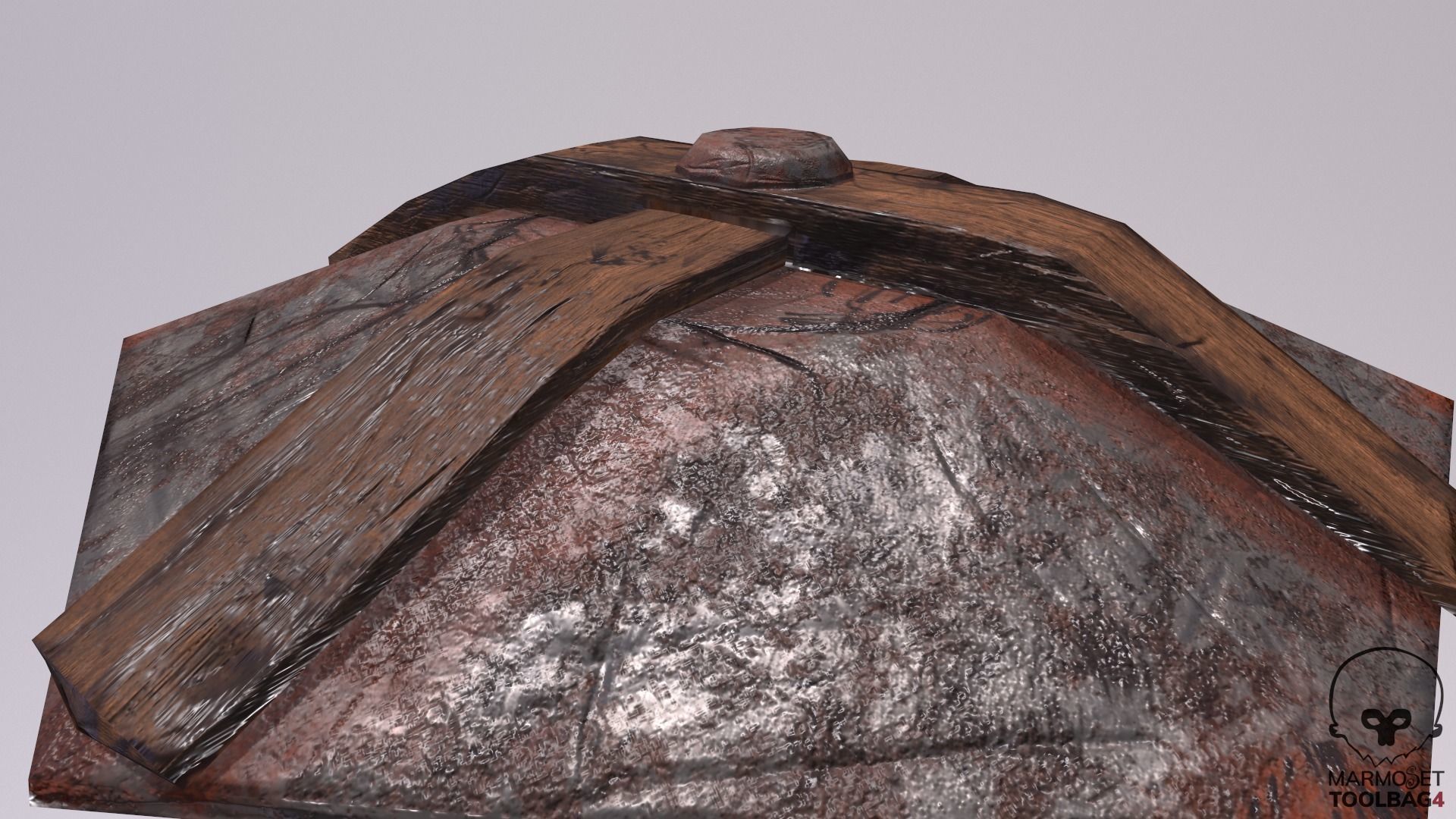 Shield Lowpoly made of wood and metal Low-poly 3D model_4