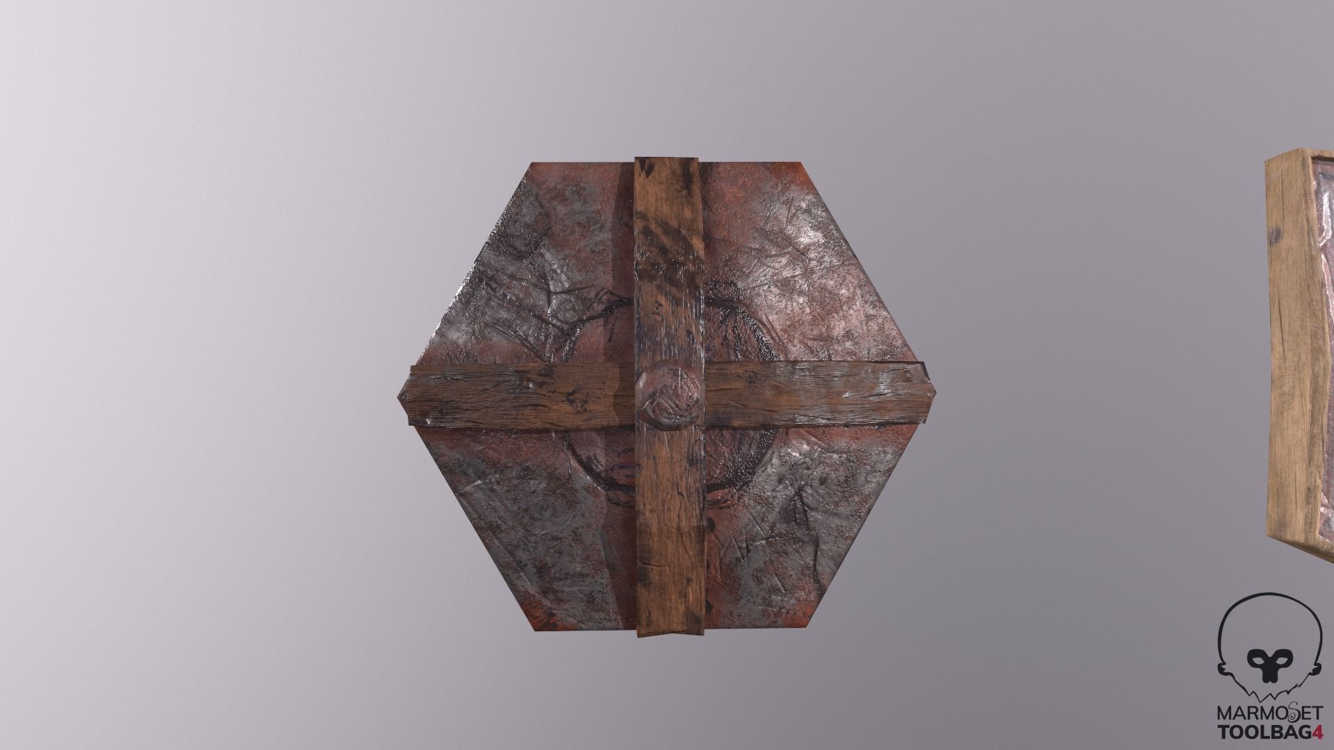 Shield Lowpoly made of wood and metal Low-poly 3D model_12