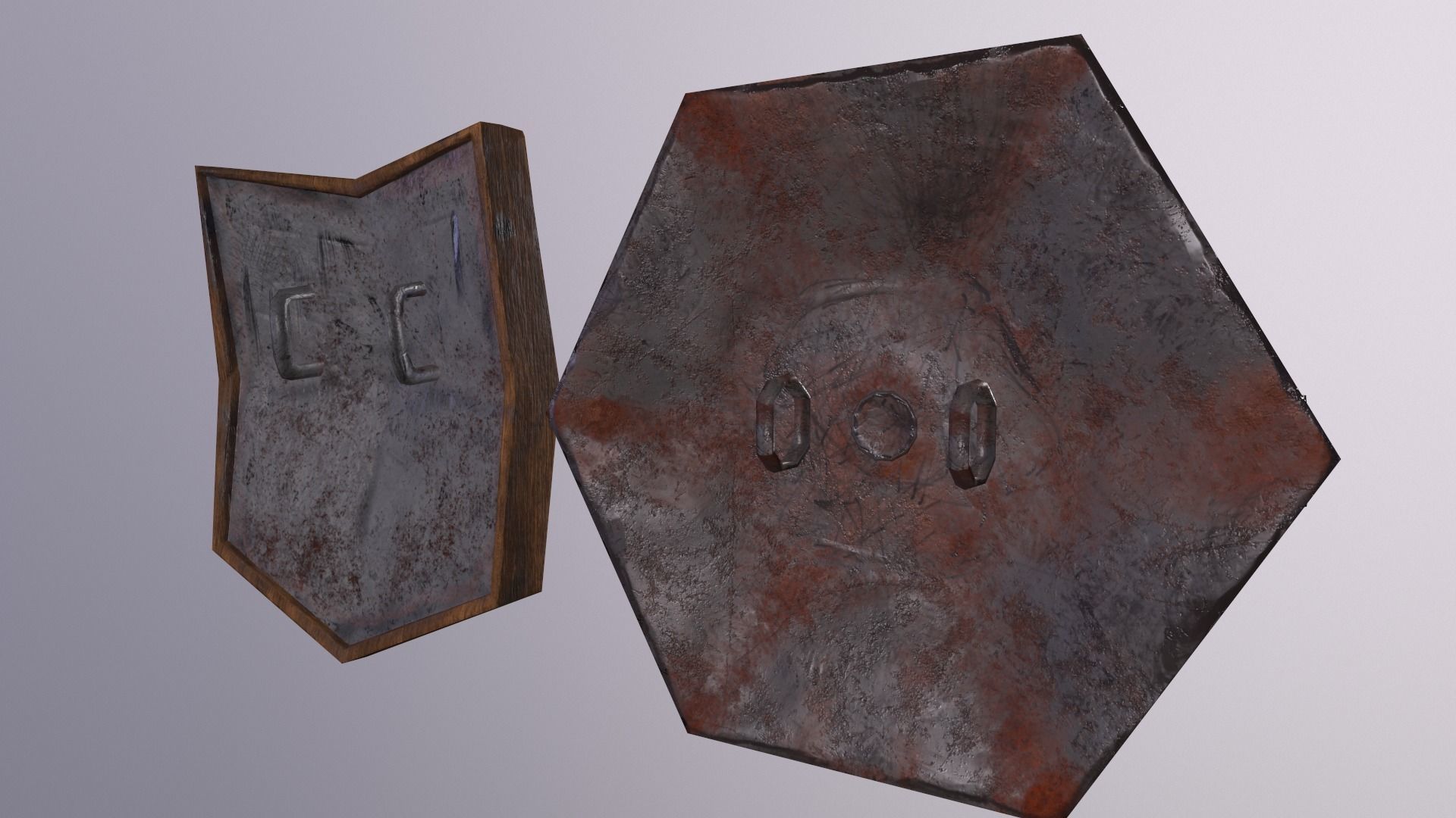 Shield Lowpoly made of wood and metal Low-poly 3D model_7