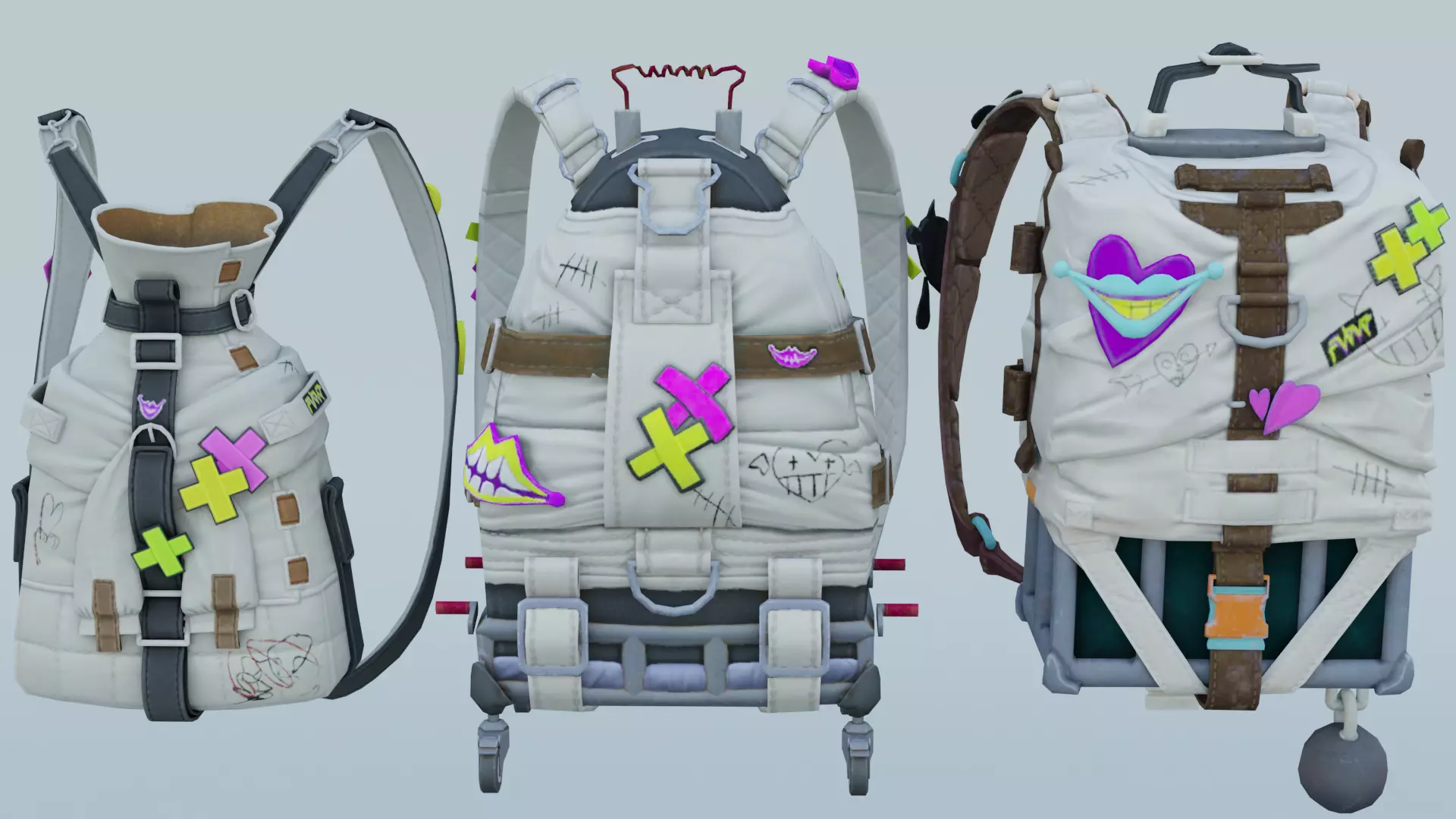 Bag 3x Fluorescent Jesterette Backpack 3D model_0