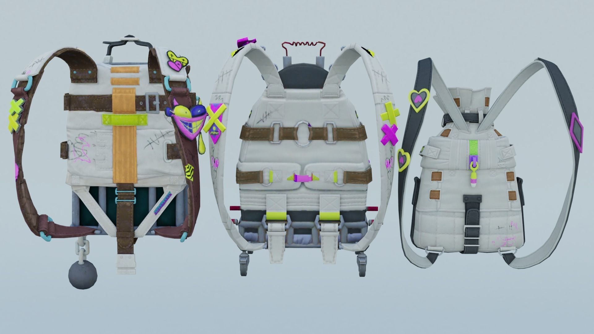 Bag 3x Fluorescent Jesterette Backpack 3D model_1