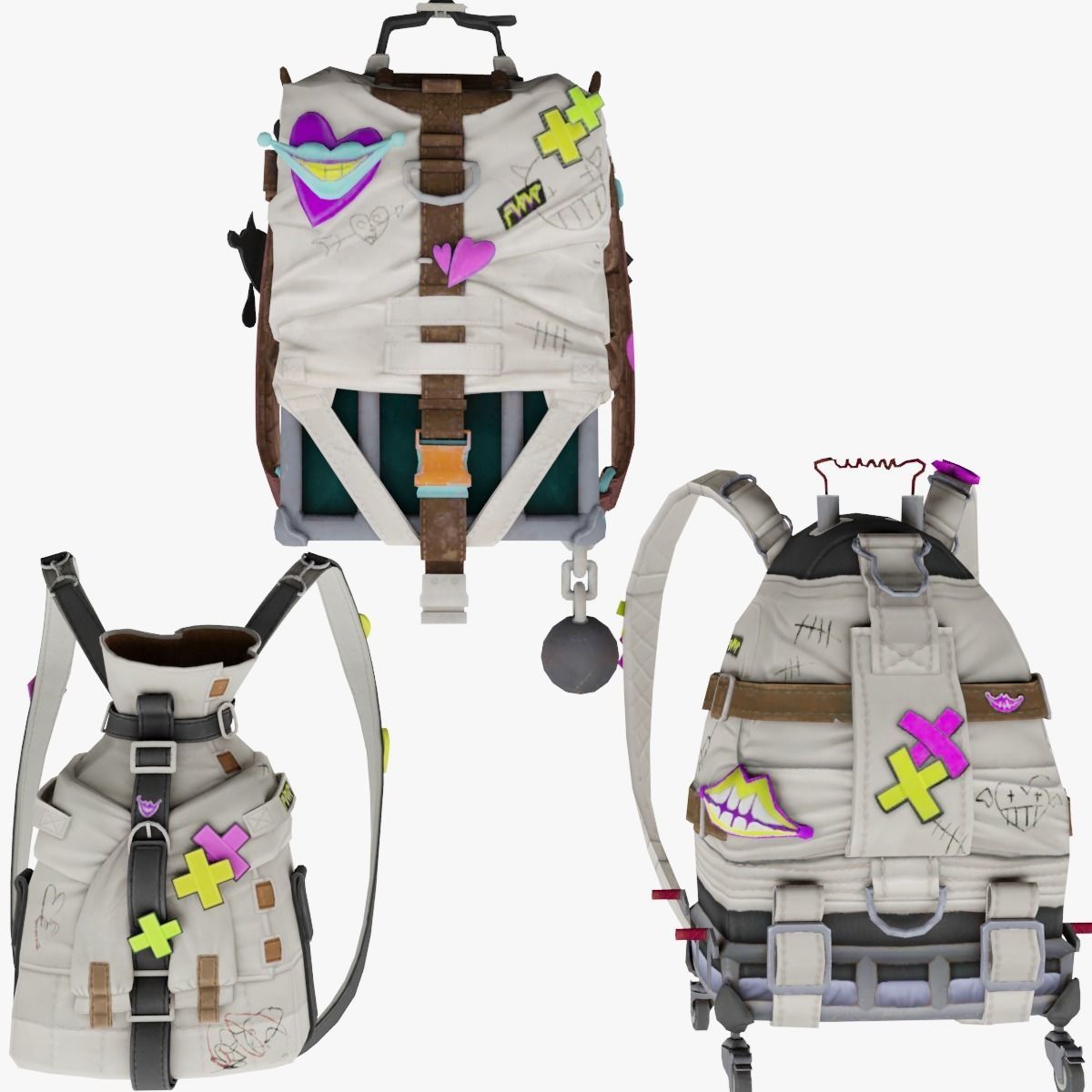 Bag 3x Fluorescent Jesterette Backpack 3D model_5