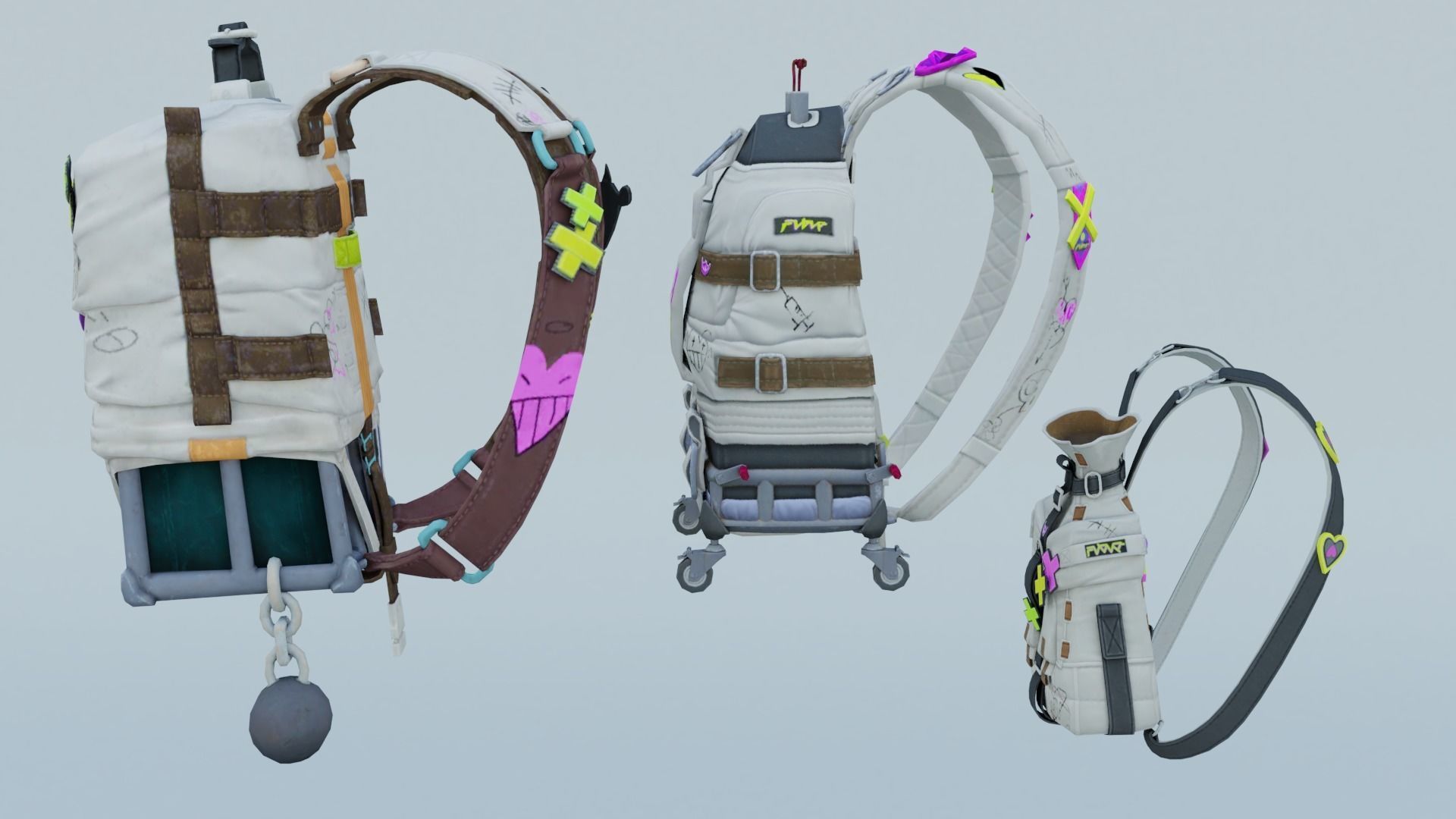 Bag 3x Fluorescent Jesterette Backpack 3D model_2