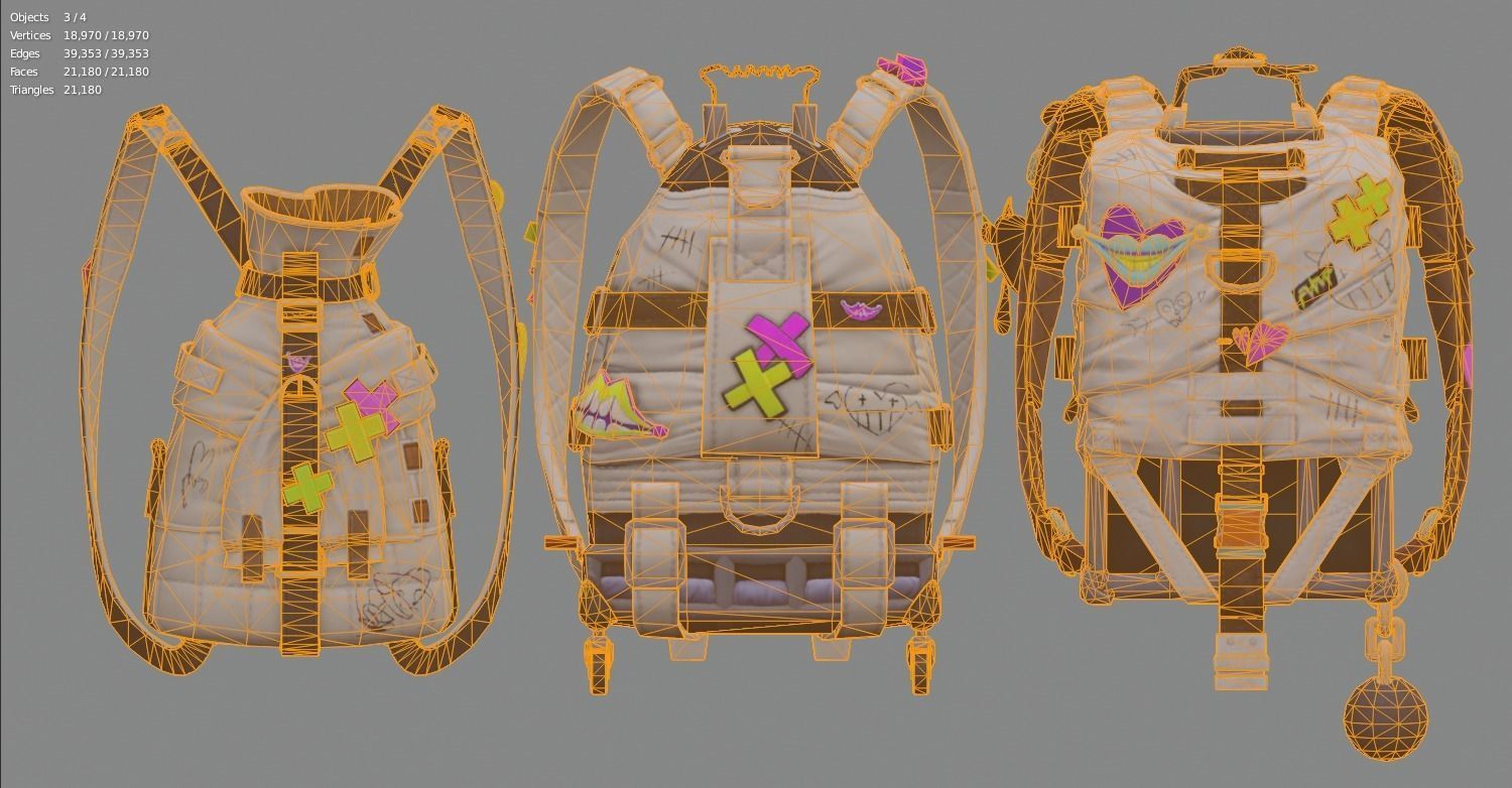 Bag 3x Fluorescent Jesterette Backpack 3D model_9
