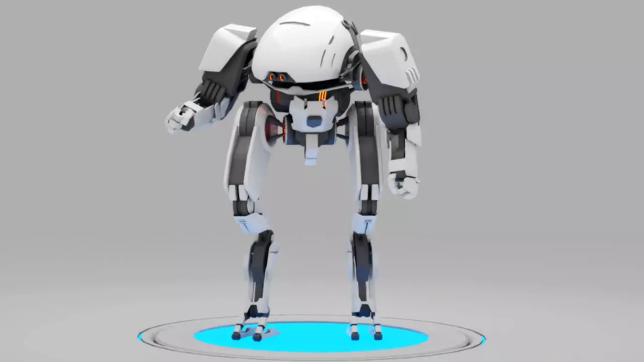 sci-fi combat android rigged - animated character 3D model_0