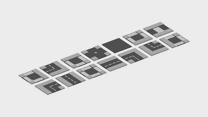 Voxel Road Sections Low-poly 3D model