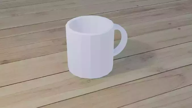 Low Poly Mug coffee on wooden table mockup