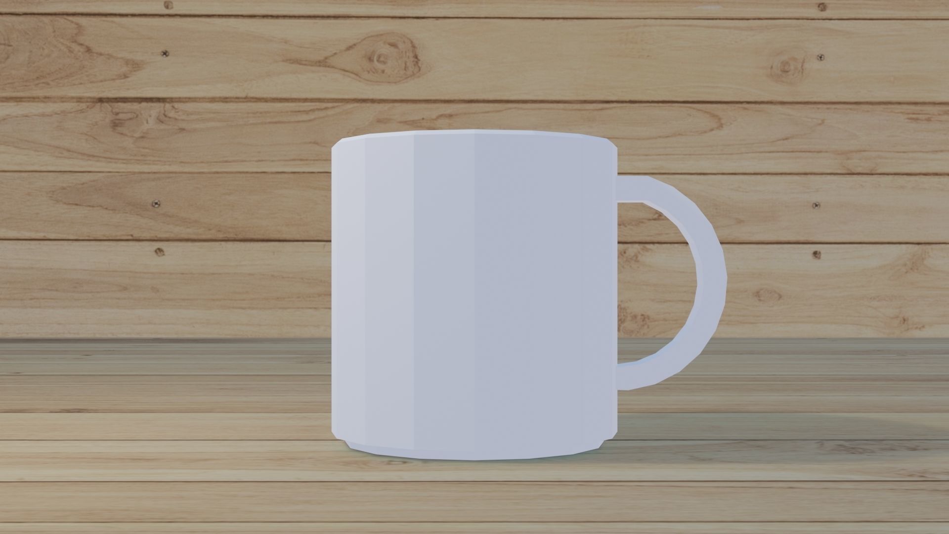 Low Poly Mug coffee on wooden table mockup Low-poly 3D model_4