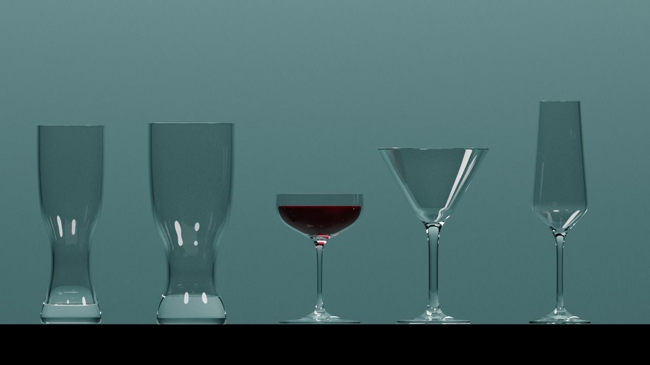 Glass wine glasses and of wine Low-poly 3D model_1
