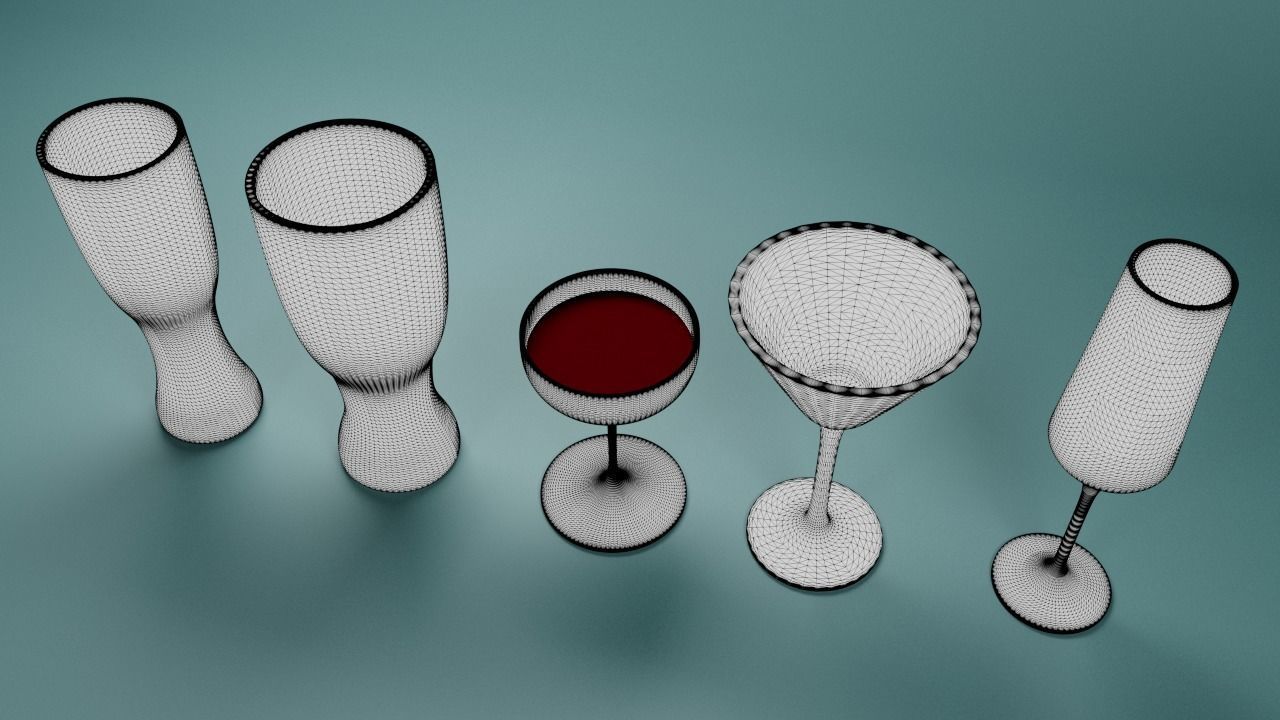 Glass wine glasses and of wine Low-poly 3D model_3
