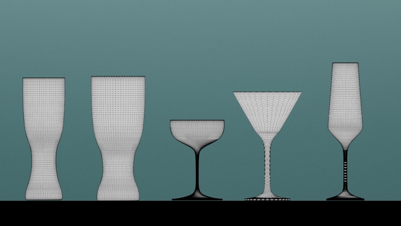 Glass wine glasses and of wine Low-poly 3D model_4