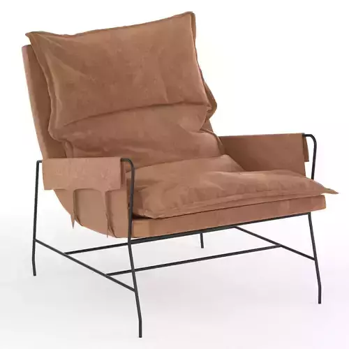 Savion lounge chair in tan leather with metal frame
