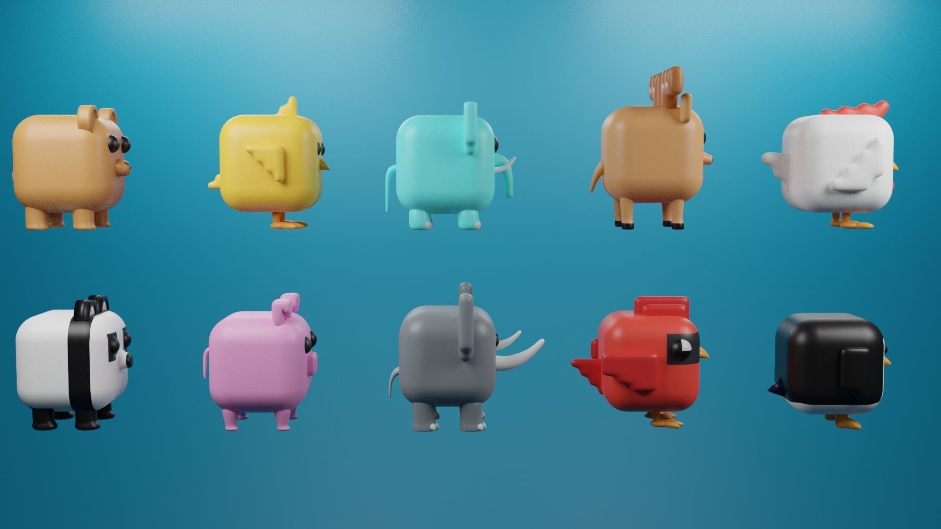 3D Cute cube character Animals pack 3D model_2