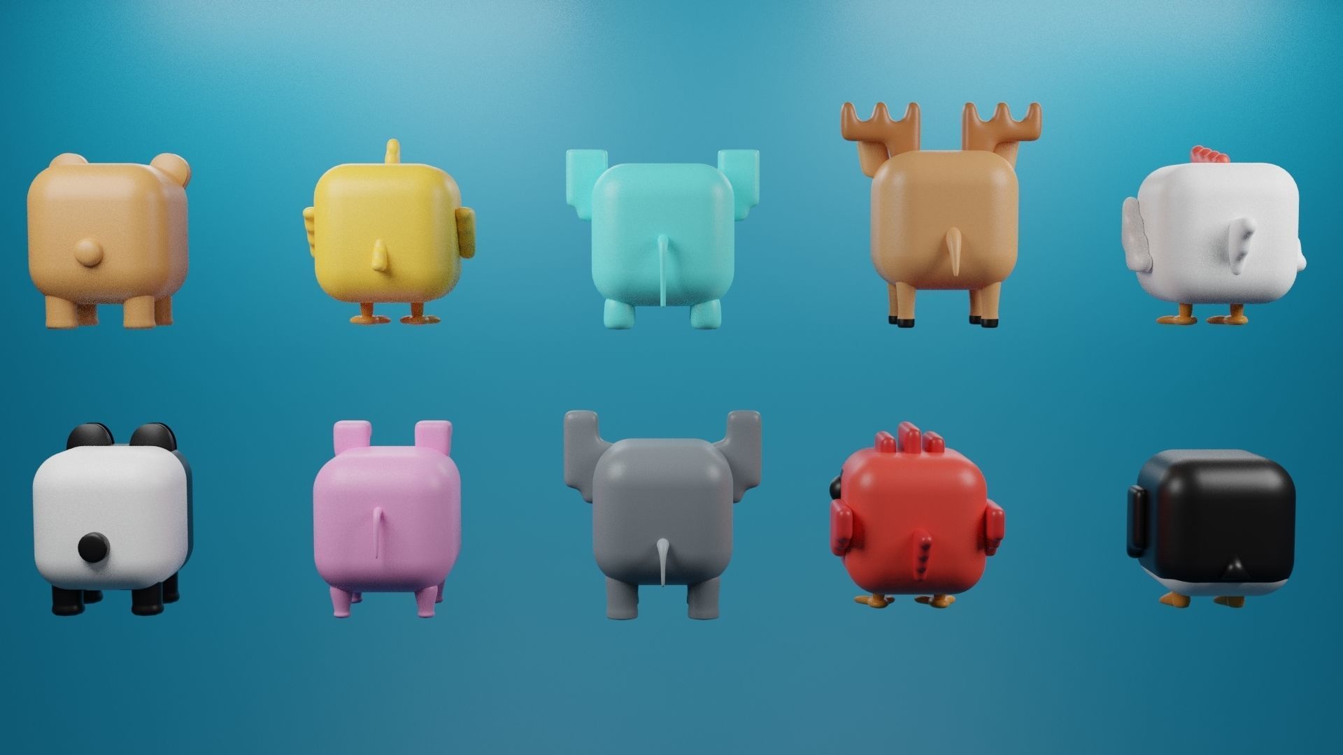 3D Cute cube character Animals pack 3D model_3