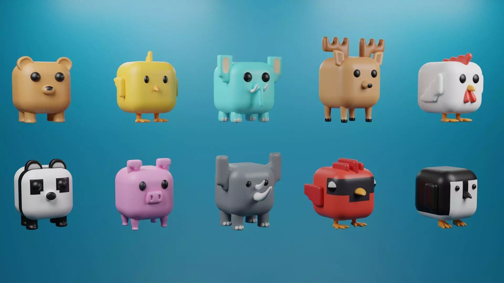 3D Cute cube character Animals pack 3D model_0