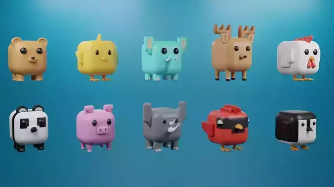 3D Cute cube character Animals pack