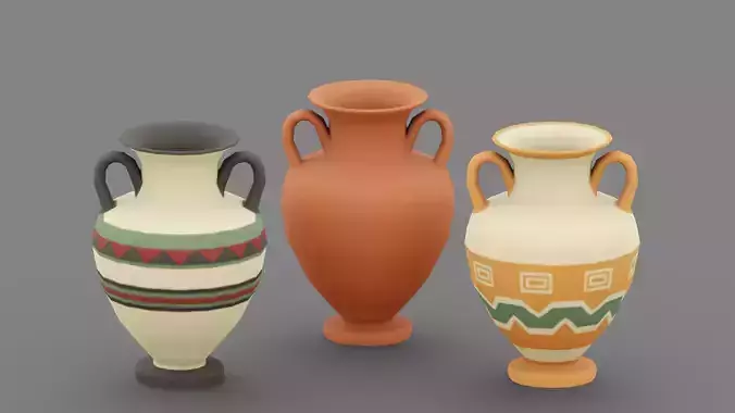 Low poly vase collection set of three pots