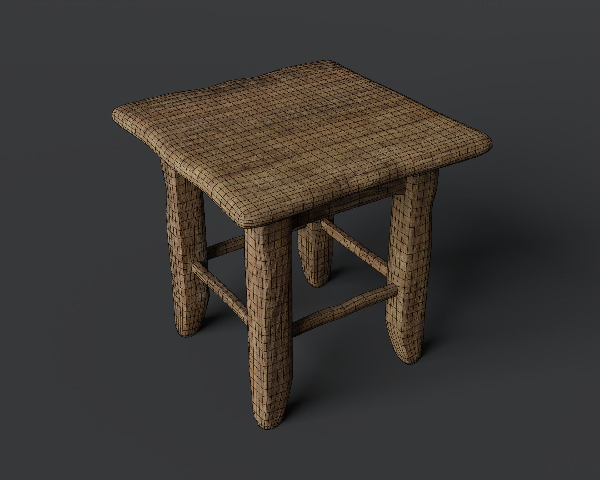 Stool wooden 3D model Free 3D model_2