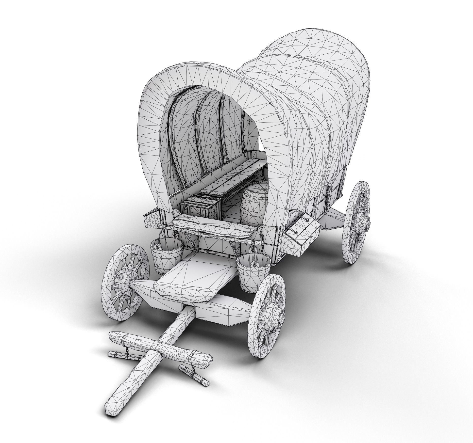 Old Horse Carriage Low-poly 3D model_6