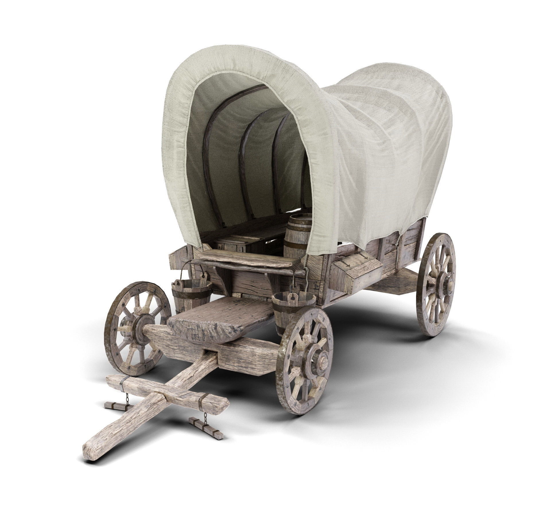 Old Horse Carriage Low-poly 3D model_1