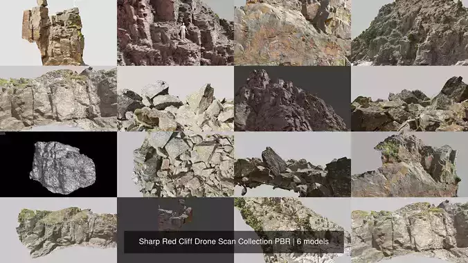 Sharp Red Cliff Drone Scan Collection PBR 