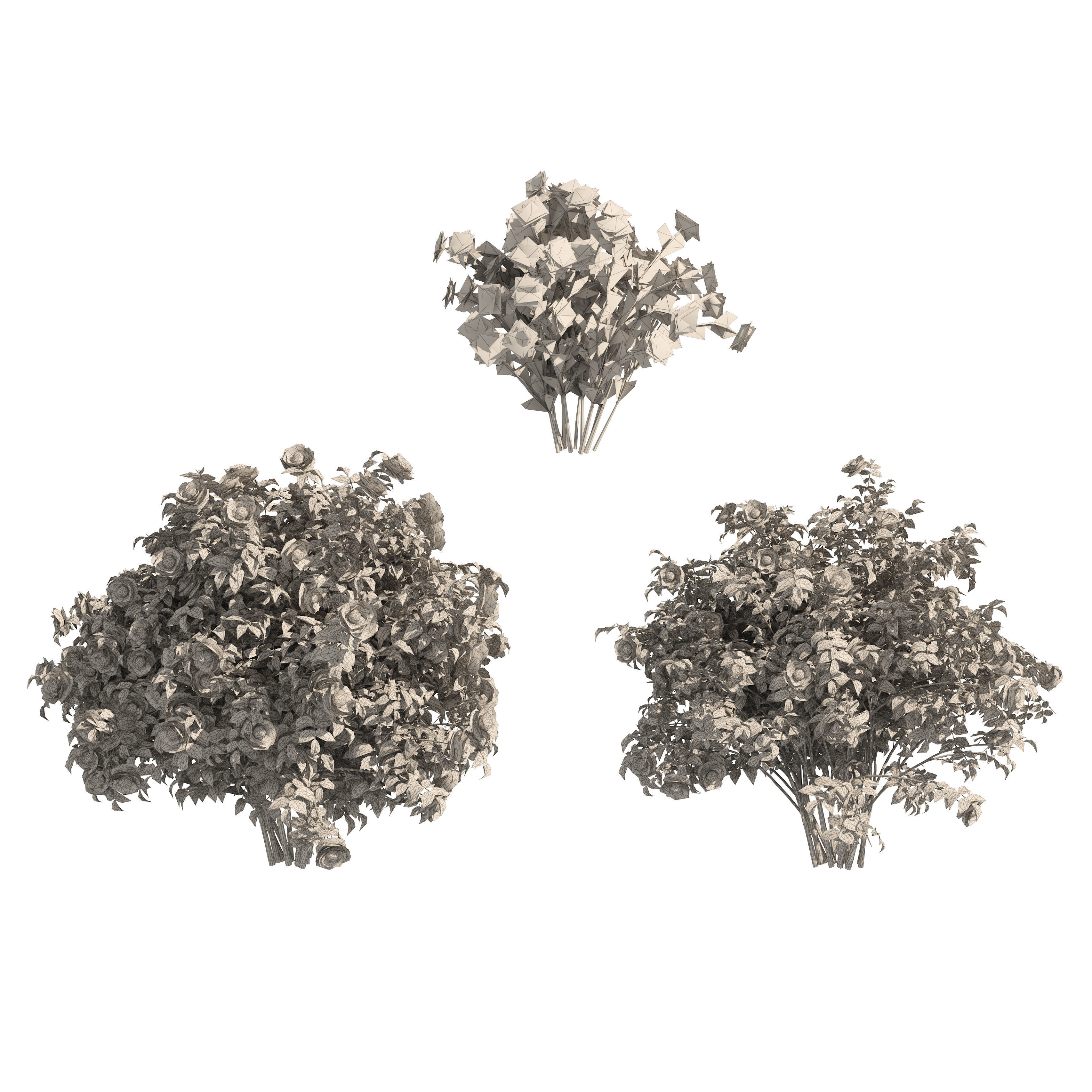 3 Red Rose Flower Bush Low Poly Low-poly 3D model_6