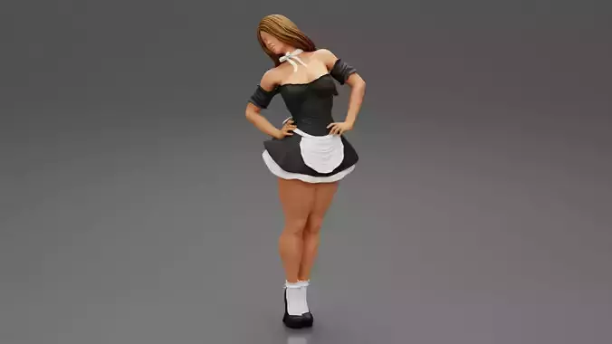 Beautiful Sexy Woman in Maid Clothes Posing