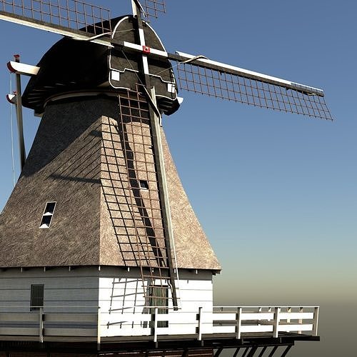 Windmill - Smock mill Low-poly 3D model 3