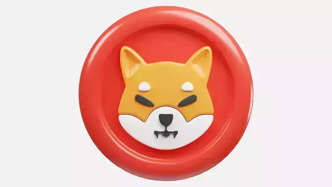 Shiba Inu or SHIB Red Crypto Coin with cartoon style 3D model