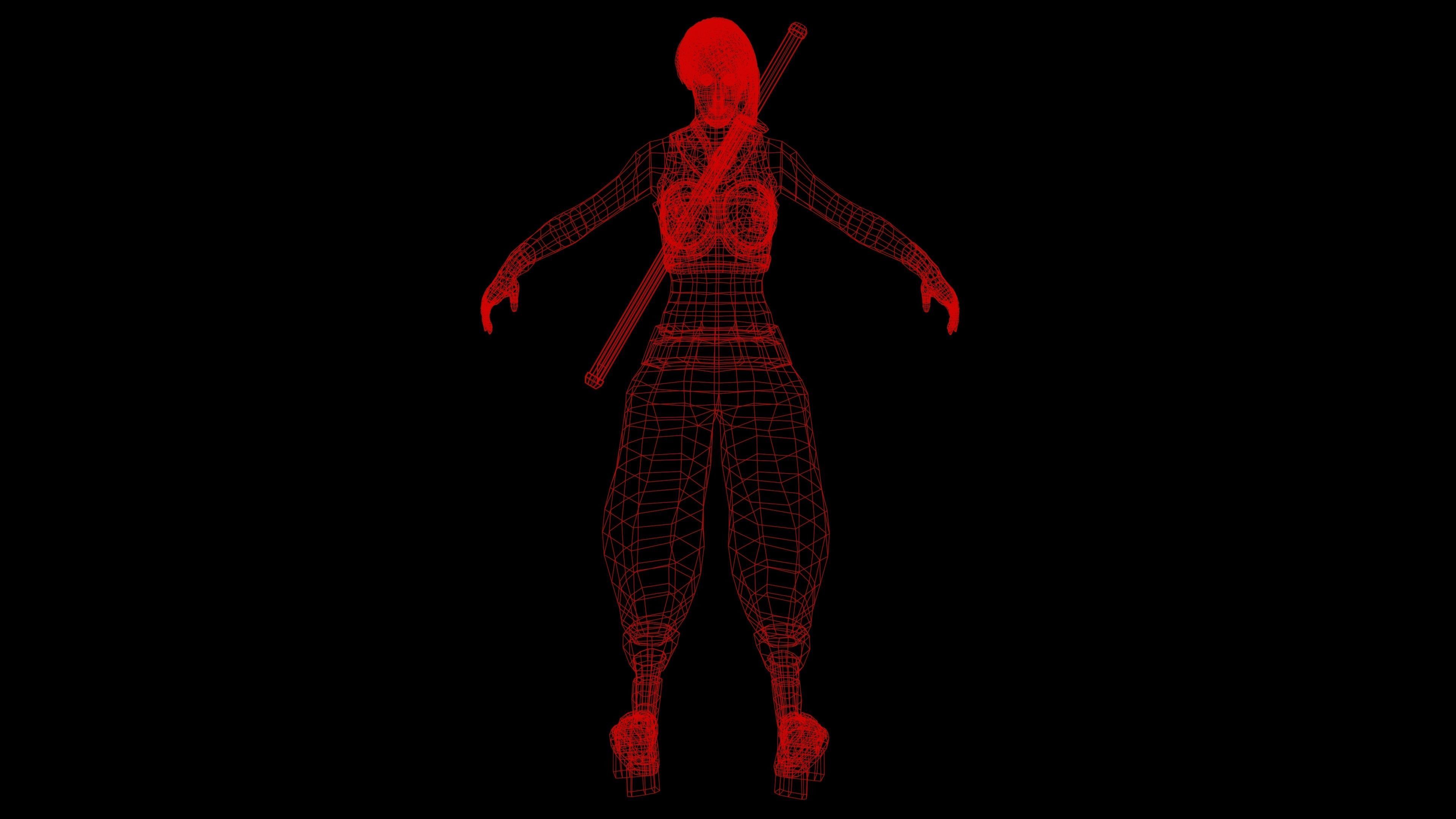 Ninja Girl Game Ready Low-poly 3D model Low-poly 3D model_40