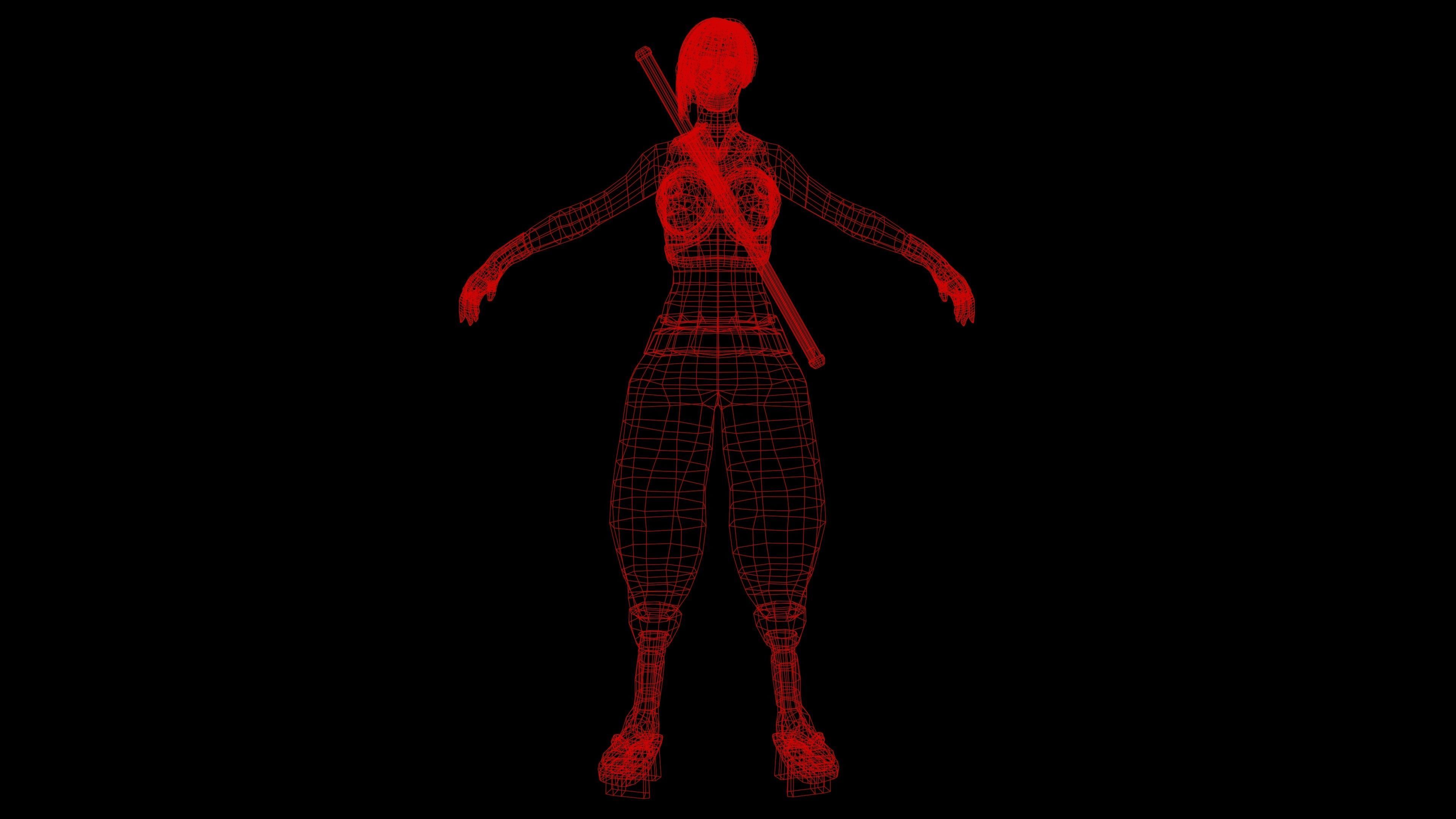 Ninja Girl Game Ready Low-poly 3D model Low-poly 3D model_21