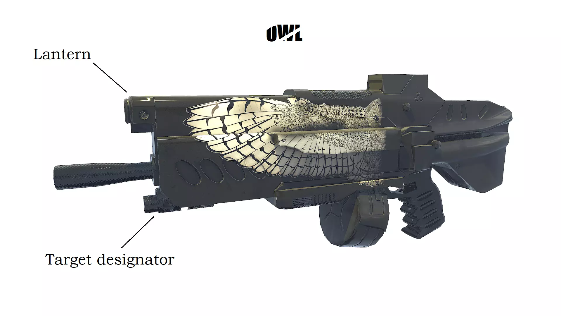 Modern machine gun Owl Low-poly 3D model