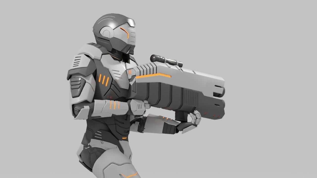 Sci- fi  soldier rigged animated character 3D model_2