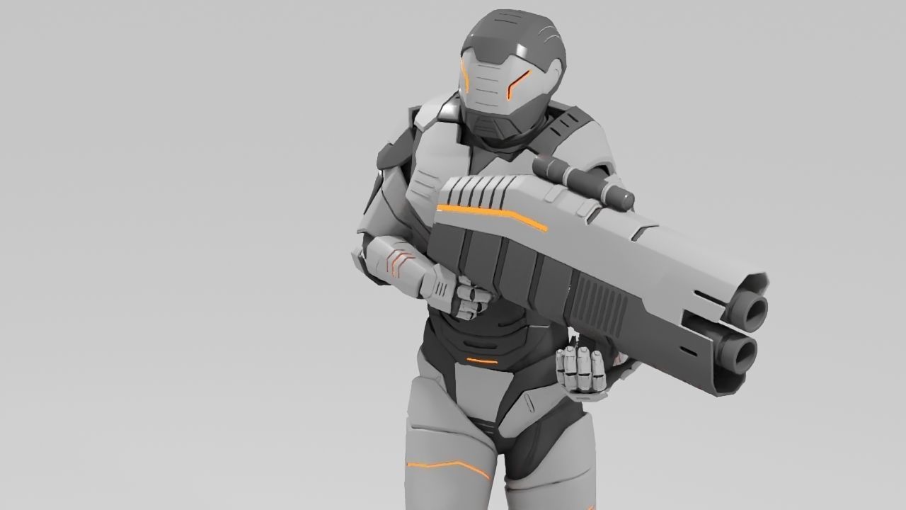 Sci- fi  soldier rigged animated character 3D model_3