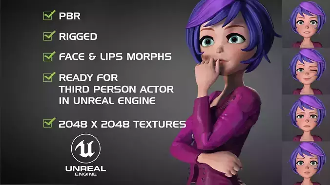 Game ready manga girl character