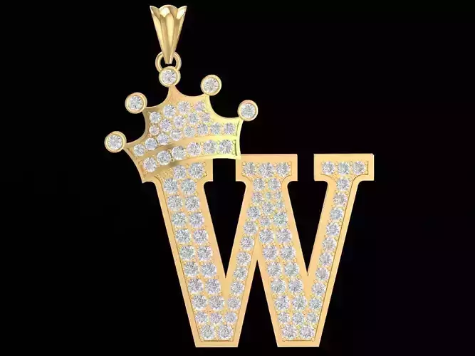 diamond crown letter W pendant  3187