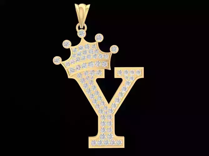 diamond crown letter Y pendant 3188