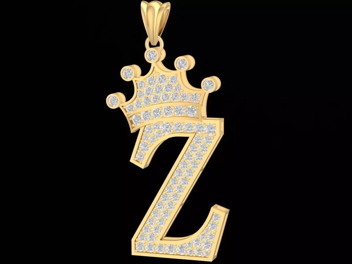 Crowned Letter Z Pendant Luxury Alphabet Jewelry CAD 3189 3D print model